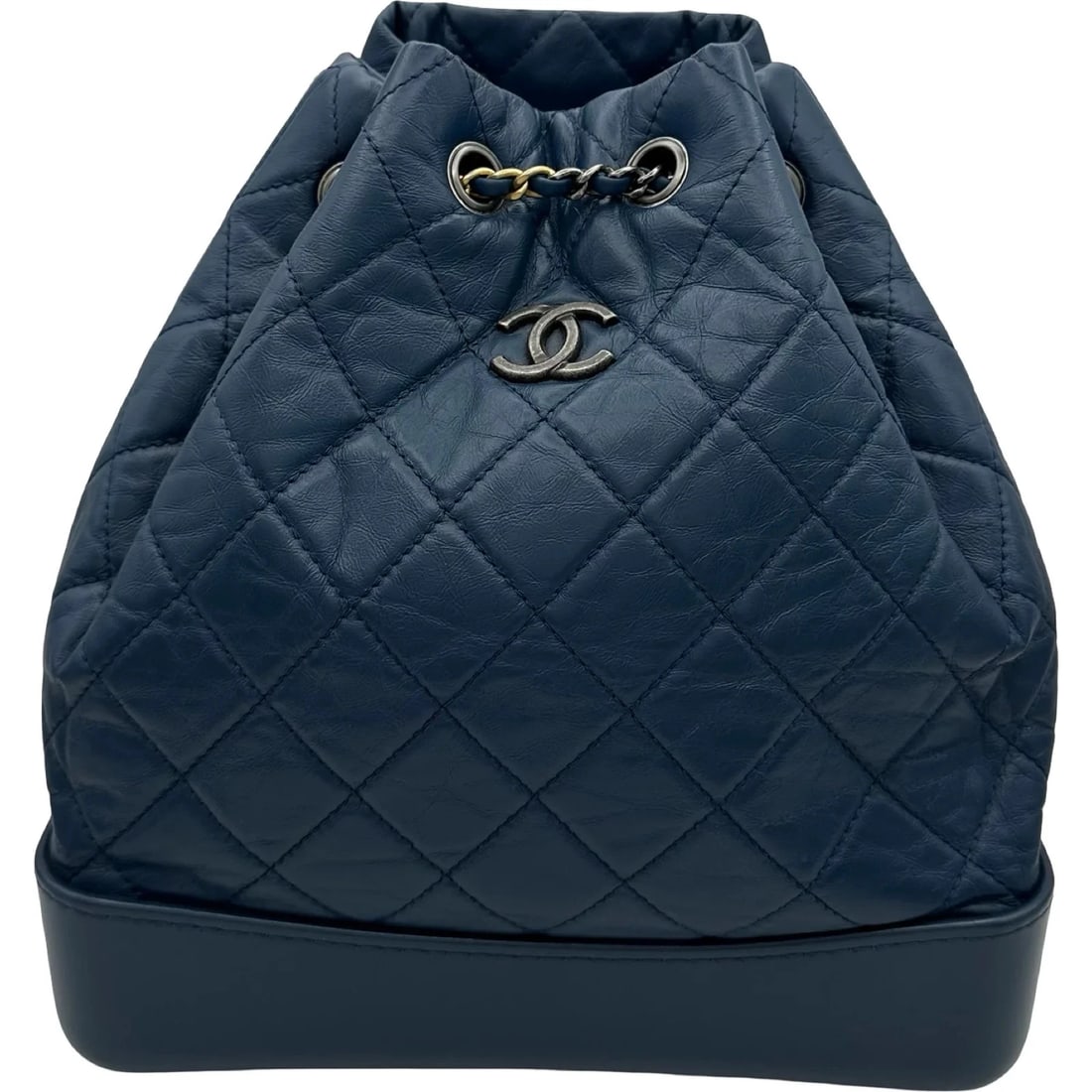 CHANEL GABRIELLE BACKPACK 24 BLUE GOLD/SHW CALF: CHANEL Gabrielle Backpack 24 Blue Gold/SHW Calf Brand: CHANEL Type/Style: Handbag Material: Aged Calf Color: Blue Gold // SV Hardware Size: W: 24cm / H: 25.5cm / D: 8.5cm Accessories: None