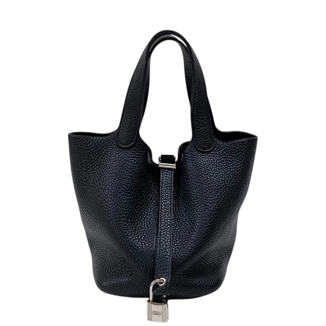 HERMES PICOTIN LOCK PM T STAMP BLACK: HERMES Picotin Lock PM T Stamp Black Brand: HERMES Type/Style: Handbag Material: Taurillon Clemence Color: Black / SV Hardware Size: W: 18cm / H: 18cm / D: 13cm Accessories: None Accessories Notice: