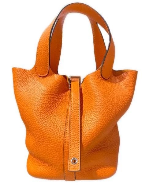 HERMES PICOTIN LOCK PM: HERMES Picotin Lock PM Brand: HERMES Type/Style: Handbag Material: Taurillon Clemence Color: Orange With Silver Hardware Size: H:17.0cm / W:15.0cm / D:20.0cm Accessories: None Accessories Notice: