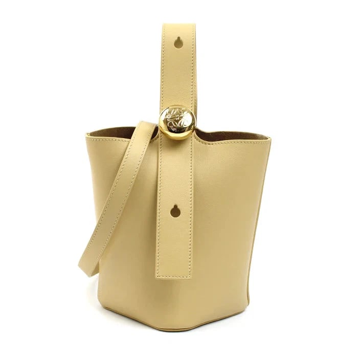 LOEWE PEBBLED MINI BUCKET SHOULDER BAG: LOEWE Pebbled Mini Bucket Shoulder Bag Brand: LOEWE Type/Style: Handbag Material: Leather Color: Dark Butter/Beige Size: W16cm x H19cm x D16cm Accessories: None Accessories Notice: When purchasing