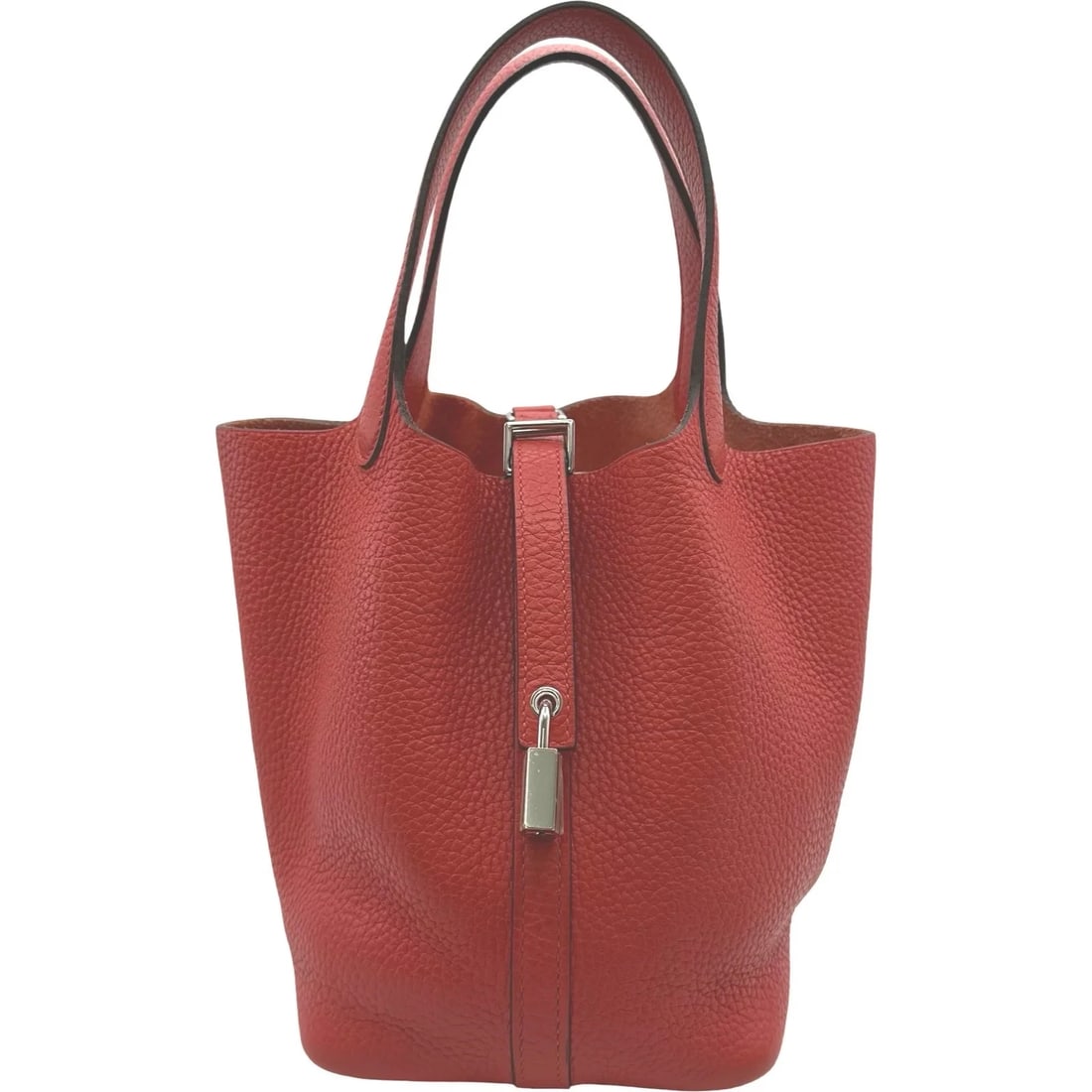 HERMES PICOTIN LOCK PM ROUGE TOMATE SHW TAURILLON: Hermes Picotin Lock PM Rouge Tomate SHW Taurillon Brand: HERMES Type/Style: Handbag Material: Taurillon Color: Rouge Tomato / SV Hardware Size: W: 18cm / H: 18cm / D: 13cm Accessories: None