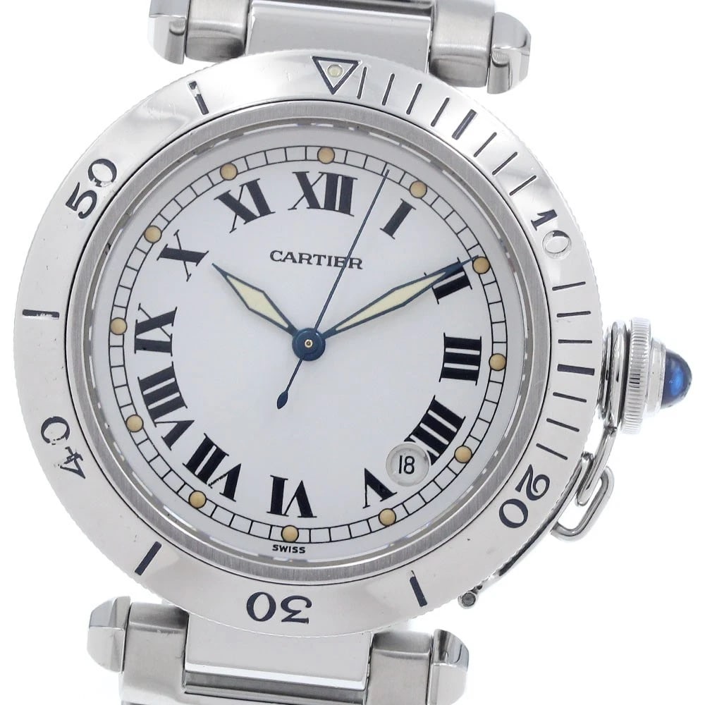 CARTIER PASHA 38 EARLY MODEL ROMAN INDEX AUTOMATIC WATCH: CARTIER Pasha 38 early model Roman index Automatic Watch Brand: CARTIER Type/Style: Wristwatch Material: Band Material Stainless Steel, Case Material Stainless Steel / Stainless Steel Color: Band