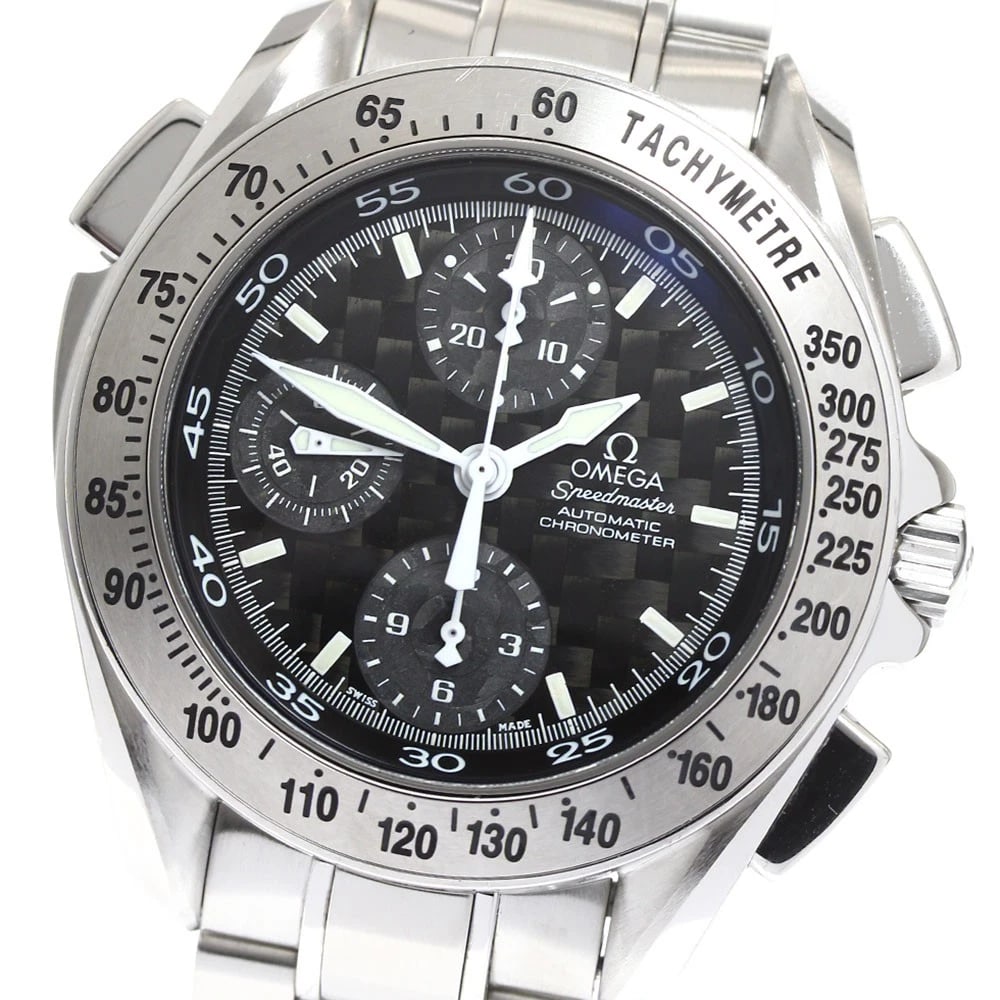 OMEGA SPEEDMASTER BLACK AUTOMATIC WATCH: OMEGA Speedmaster Black Automatic Watch Brand: OMEGA Type/Style: Wristwatch Material: Band Material Stainless Steel, Case Material Stainless Steel / Stainless Steel Color: Band Color Silver, Dial