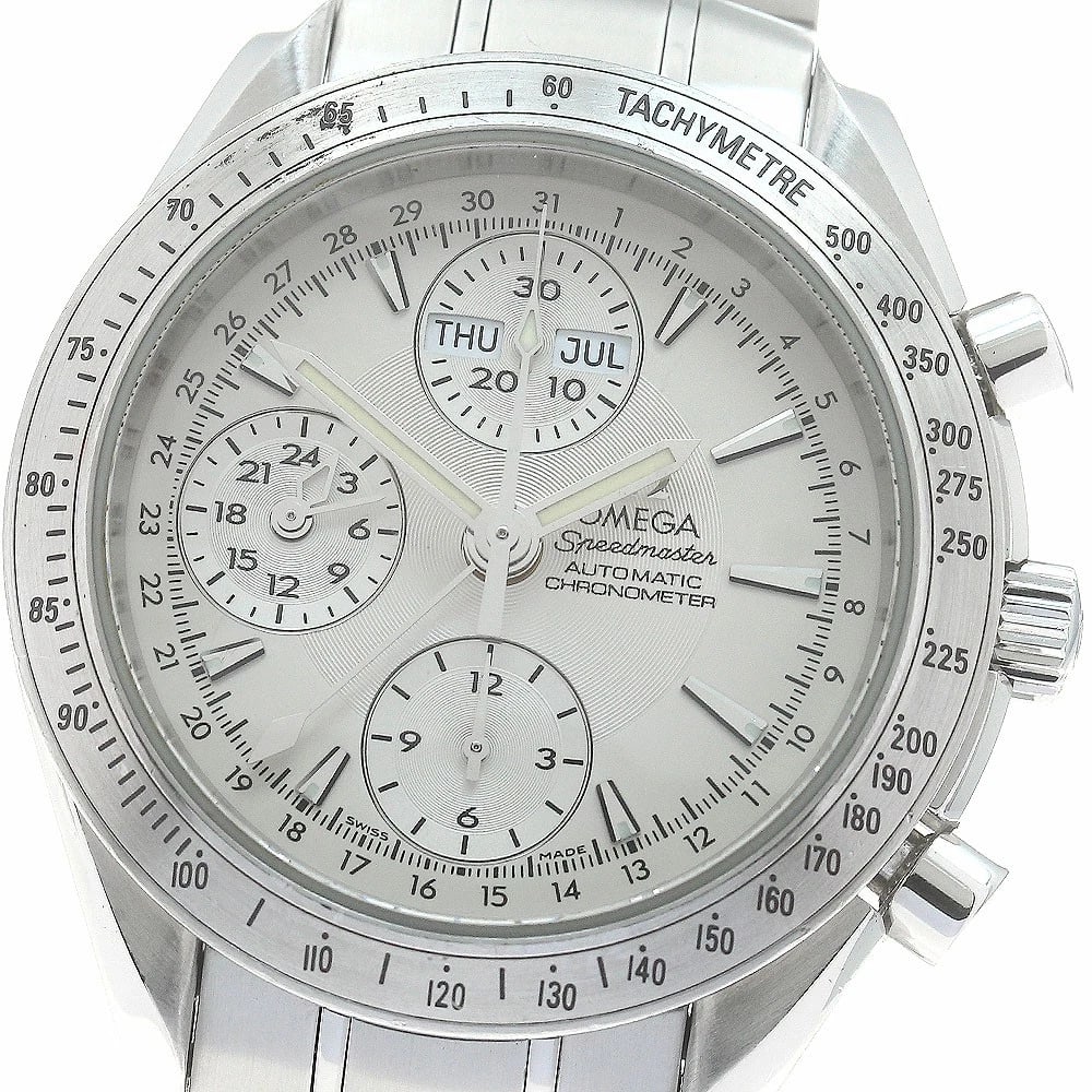 OMEGA SPEEDMASTER TRIPLE CALENDAR AUTOMATIC WATCH: OMEGA Speedmaster Triple calendar Automatic Watch Brand: OMEGA Type/Style: Wristwatch Material: Band Material Stainless Steel, Case Material Stainless Steel / Stainless Steel Color: Band Color