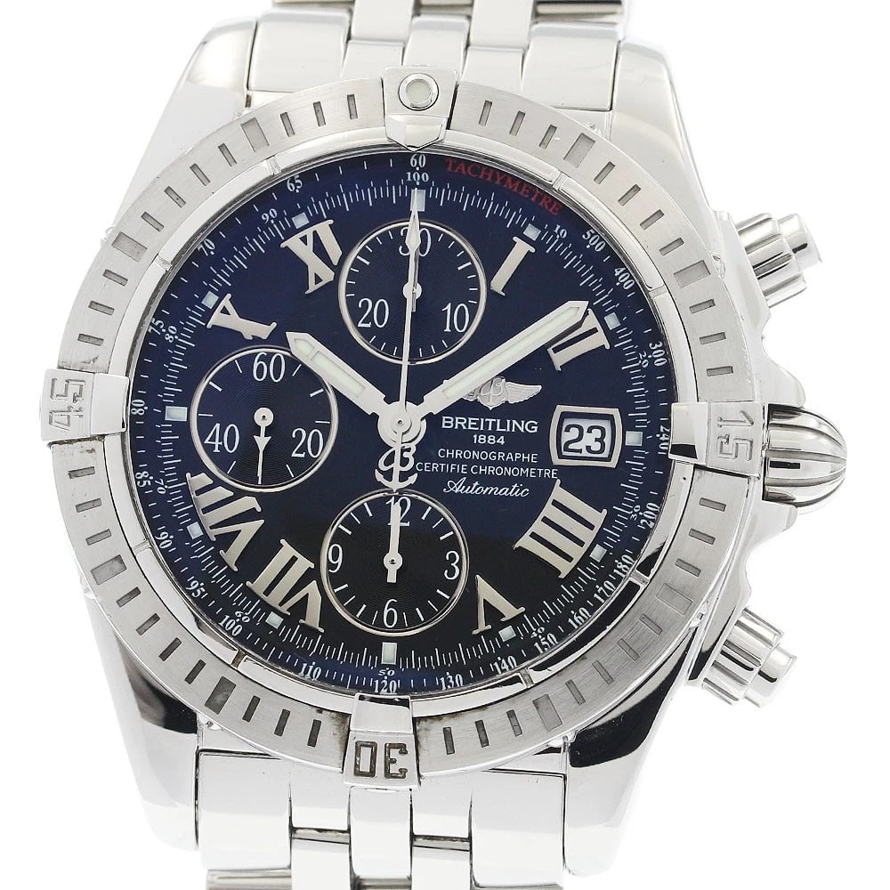 BREITLING CHRONOMAT BLACK AUTOMATIC WATCH: BREITLING Chronomat black Automatic Watch Brand: BREITLING Type/Style: Wristwatch Material: Band Material Stainless Steel, Case Material Stainless Steel / Stainless Steel Color: Band Color Silver, Dia