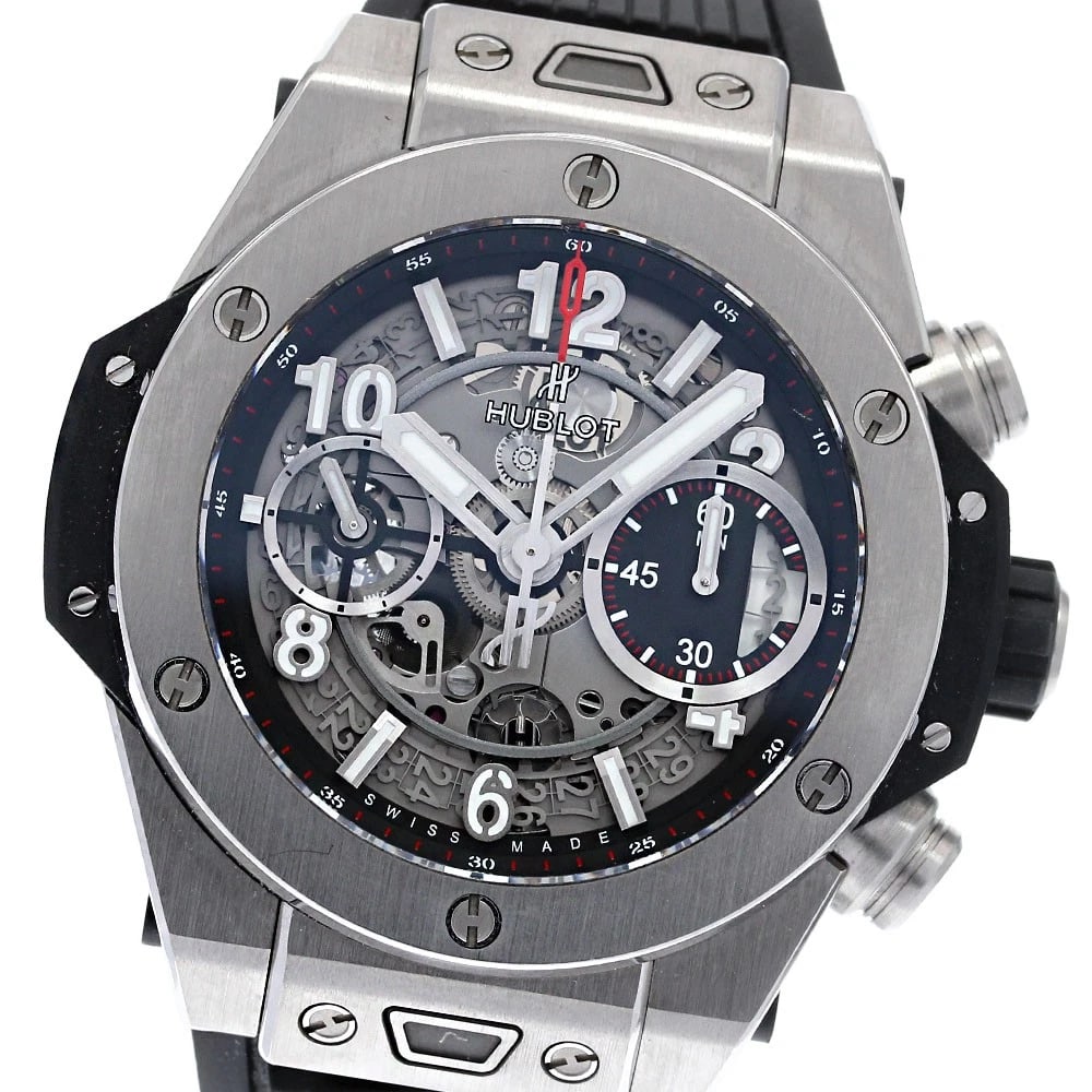 HUBLOT BIG BANG UNICO CHRONOGRAPH AUTOMATIC WATCH: HUBLOT Big Bang Unico Chronograph Automatic Watch Brand: HUBLOT Type/Style: Wristwatch Material: Band Material Rubber / Titanium, Case Material Stainless Steel / rubber Color: Band Color black, Dial