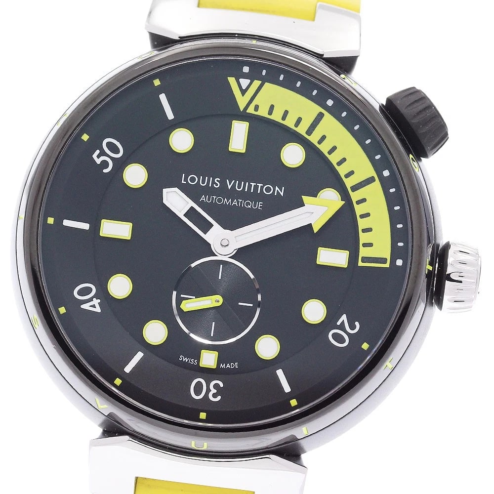 LOUIS VUITTON TAMBOUR STREET DIVER BLACK AUTOMATIC WATCH: LOUIS VUITTON Tambour Street Diver black Automatic Watch Brand: LOUIS VUITTON Type/Style: Wristwatch Material: Band Material rubber, Case Material stainless Steel /rubber Color: Band Color yellow,