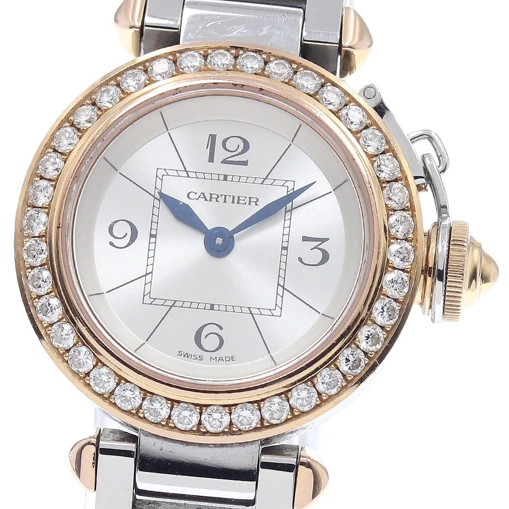 CARTIER MISPACHA 18K ROSE GOLD DIAMOND BEZEL WATCH: CARTIER Mispacha 18K rose gold diamond bezel Watch Brand: CARTIER Type/Style: Wristwatch Material: Band Material Stainless Steel, Case Material Stainless Steel / Stainless Steel Color: Band Color