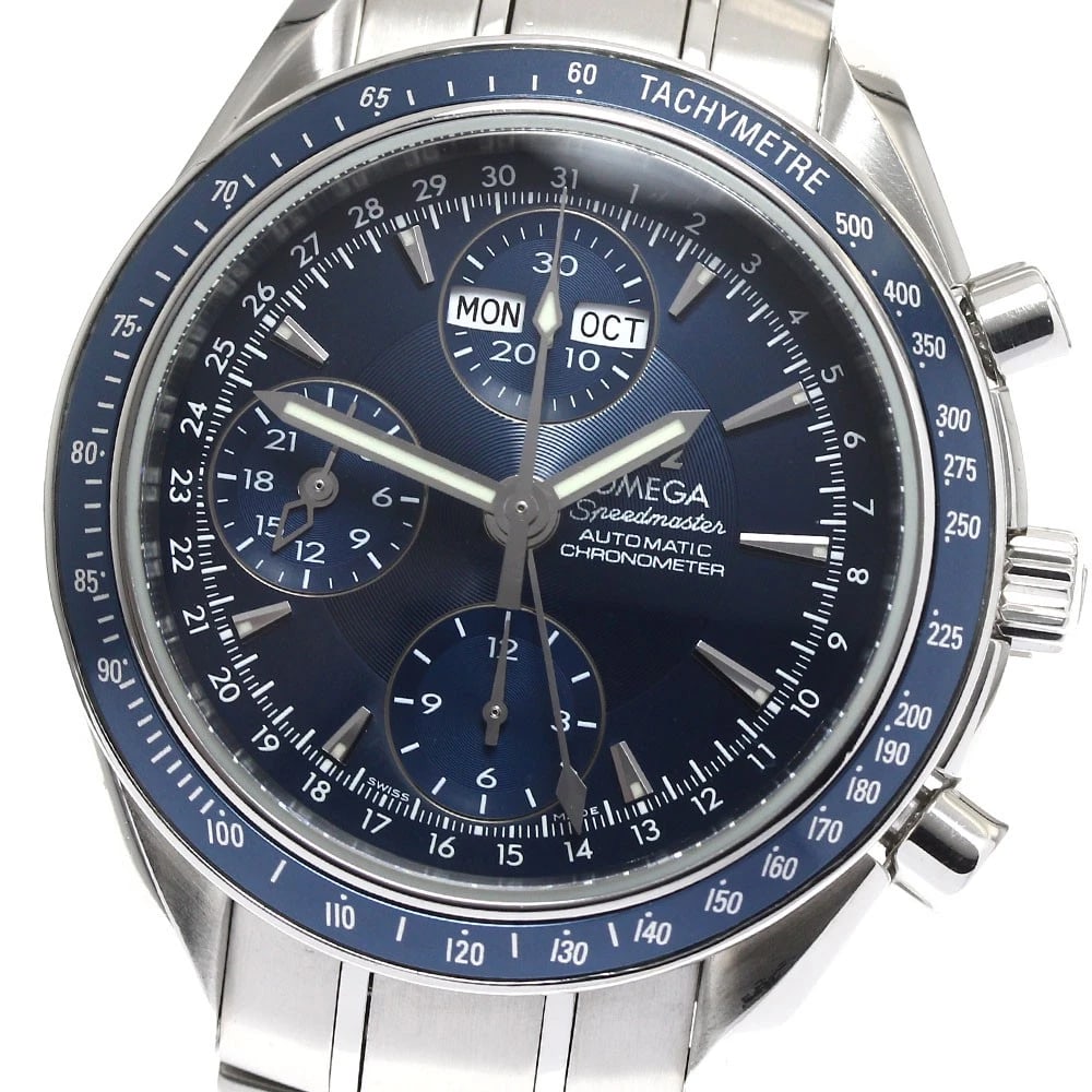 OMEGA SPEEDMASTER TRIPLE CALENDAR NAVY DIAL AUTOMATIC WATCH: OMEGA Speedmaster Triple calendar Navy Dial Automatic Watch Brand: OMEGA Type/Style: Wristwatch Material: Band Material Stainless Steel, Case Material Stainless Steel / Stainless Steel Color: Band