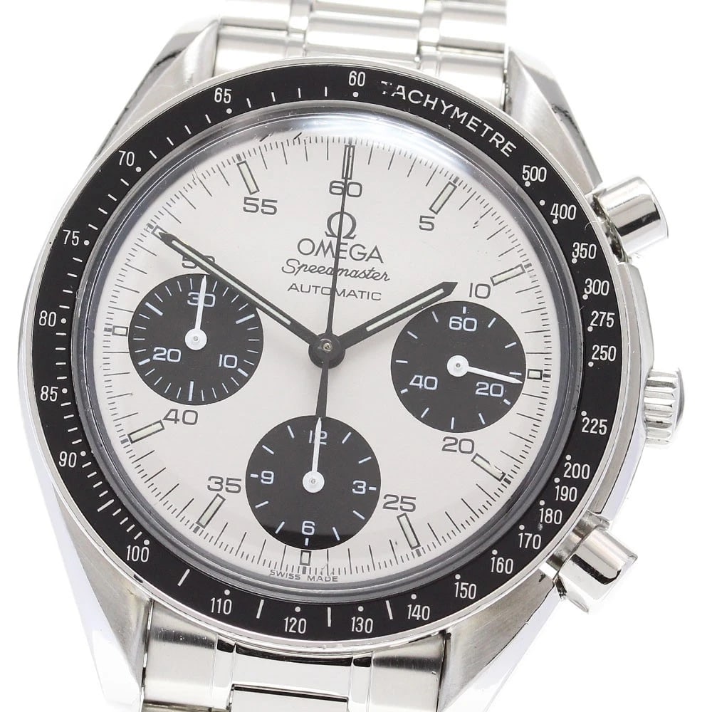 OMEGA SPEEDMASTER AUTOMATIC WATCH: OMEGA Speedmaster Automatic Watch Brand: OMEGA Type/Style: Wristwatch Material: Band Material Stainless Steel, Case Material Stainless Steel / Stainless Steel Color: Band Color Silver, Dial Color Beig