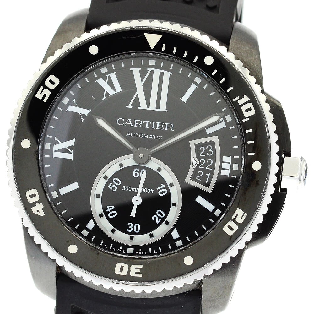 CARTIER CALIBER AUTOMATIC WATCH: CARTIER Caliber Automatic Watch Brand: CARTIER Type/Style: Wristwatch Material: Band Material rubber, Case Material Stainless Steel / rubber Color: Band Color black, Dial Color black, Case Color black