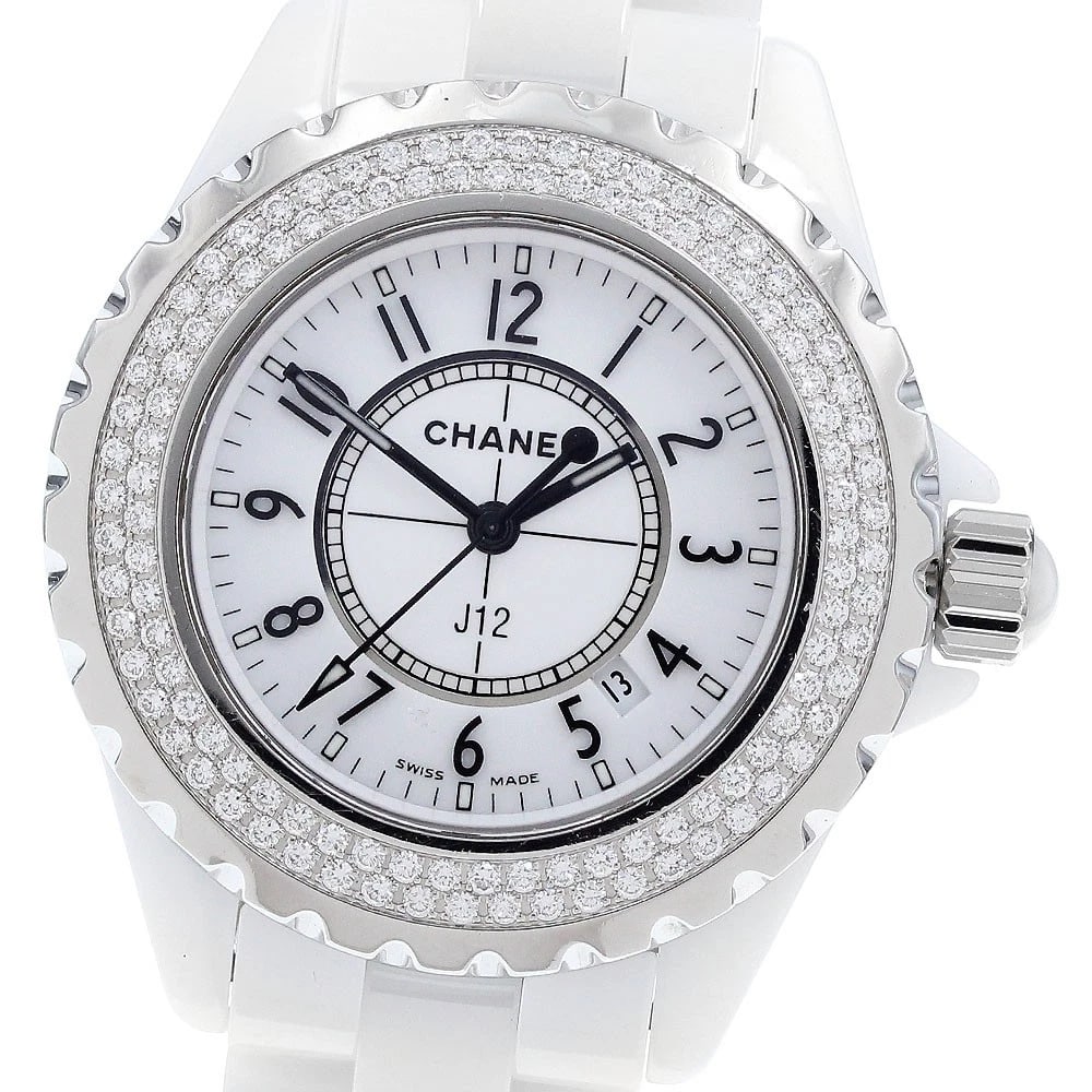 CHANEL DIAMOND BEZEL WHITE CERAMIC DATE QUARTZ LADIES, WATCH: CHANEL Diamond Bezel White Ceramic Date Quartz Ladies, Watch Brand: CHANEL Type/Style: Wristwatch Material: Band Material Ceramic / Stainless Steel, Case Material Ceramic / Stainless Steel / Ceramic