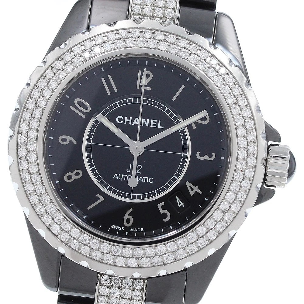 CHANEL BLACK CERAMIC DATE DIAMOND BEZEL AUTOMATIC WATCH: CHANEL black ceramic date diamond bezel Automatic Watch Brand: CHANEL Type/Style: Wristwatch Material: Band Material Stainless Steel / ceramic, Case Material Stainless Steel / Stainless Steel Color:
