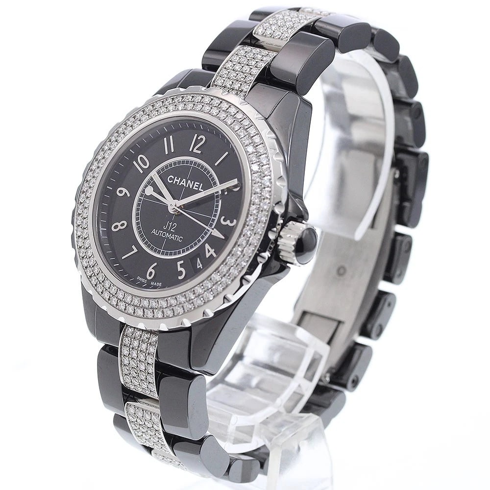CHANEL BLACK CERAMIC DATE DIAMOND BEZEL AUTOMATIC WATCH - 2