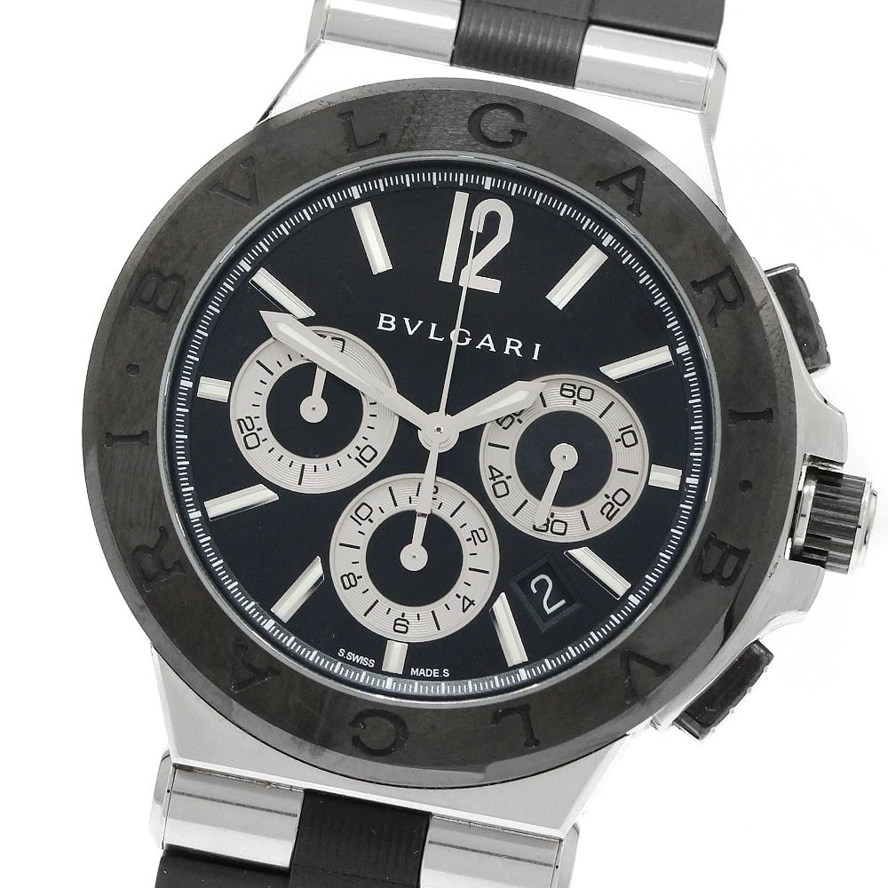 BVLGARI DIAGONO CERAMIC CHRONOGRAPH AUTOMATIC WATCH: BVLGARI Diagono ceramic Chronograph Automatic Watch Brand: BVLGARI Type/Style: Wristwatch Material: Band Material Rubber / Stainless Steel, Case Material Stainless Steel / rubber Color: Band Color Bla