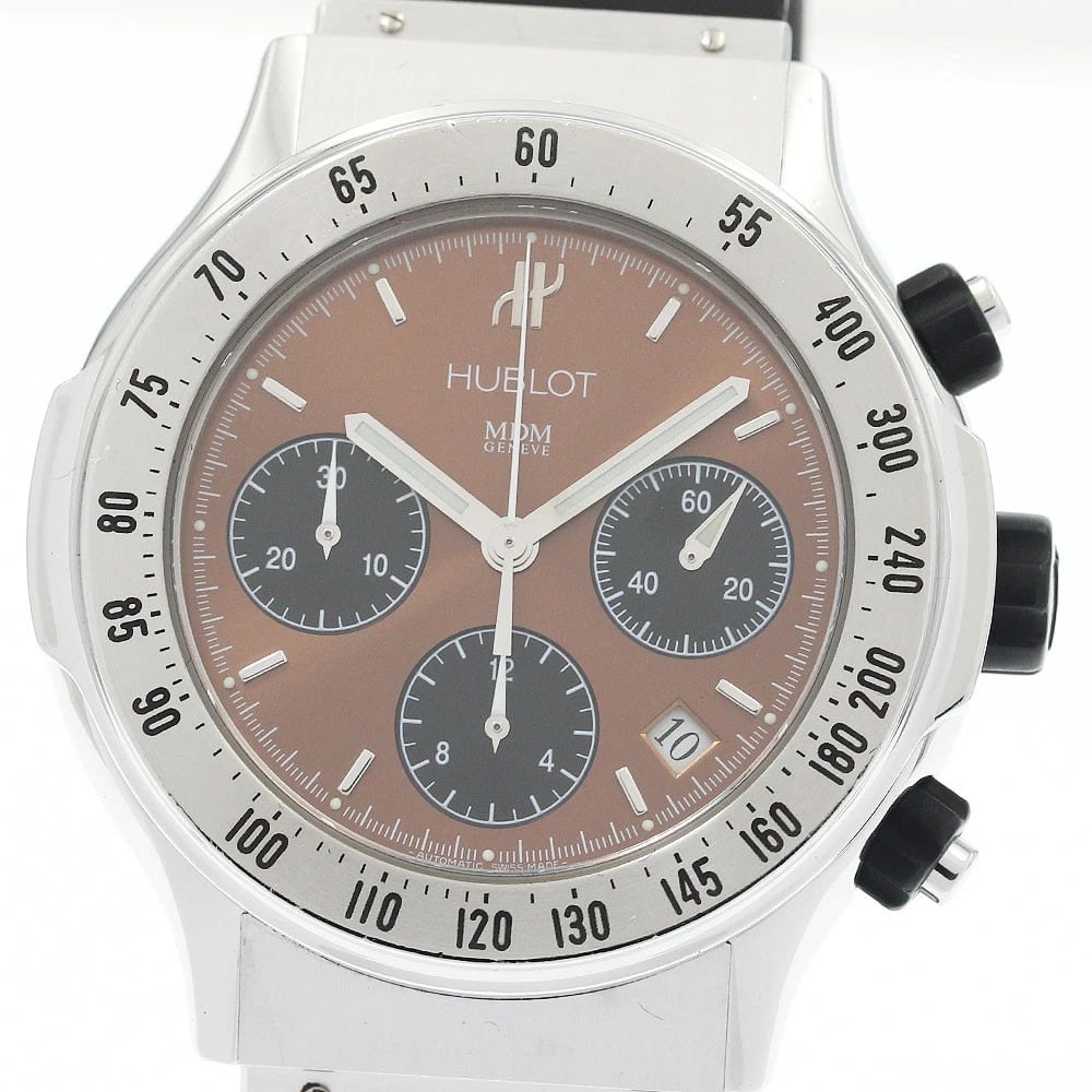 HUBLOT SUPER DATE CHRONOGRAPH BLACK BROWN DIAL AUTOMATIC MEN'S, WATCH: HUBLOT Super Date Chronograph Black brown Dial Automatic Men's, Watch Brand: HUBLOT Type/Style: Wristwatch Material: Band Material rubber, Case Material Stainless Steel / rubber Color: Band Color