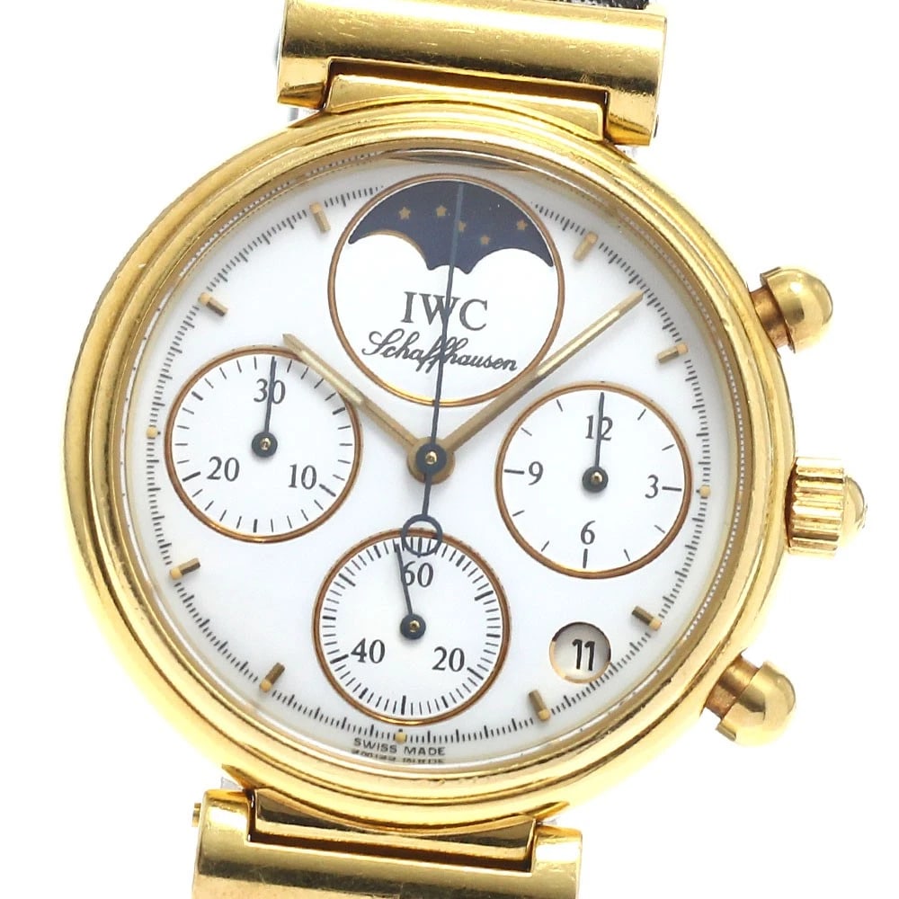 IWC SCHAFFHAUSEN DA VINCI1 K18YG CHRONOGRAPH WATCH: IWC SCHAFFHAUSEN Da Vinci1 K18YG Chronograph Watch Brand: IWC SCHAFFHAUSEN Type/Style: Wristwatch Material: Band Material leather, Case Material 18K Yellow Gold / leather Color: Band Color black,
