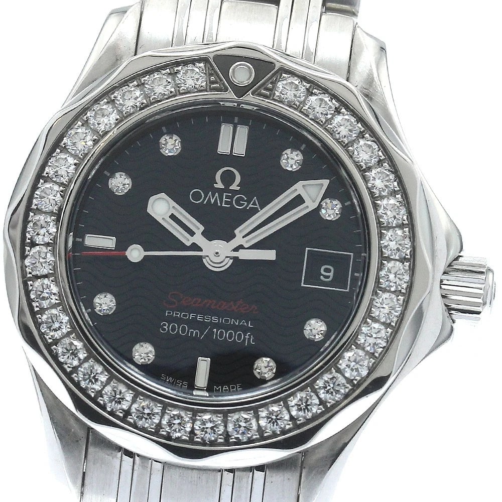 OMEGA SEAMASTER DIAMOND BEZEL QUARTZ LADIES WATCH: OMEGA Seamaster Diamond bezel Quartz Ladies Watch Brand: OMEGA Type/Style: Wristwatch Material: Band Material Stainless Steel, Case Material Stainless Steel / Stainless Steel Color: Band Color
