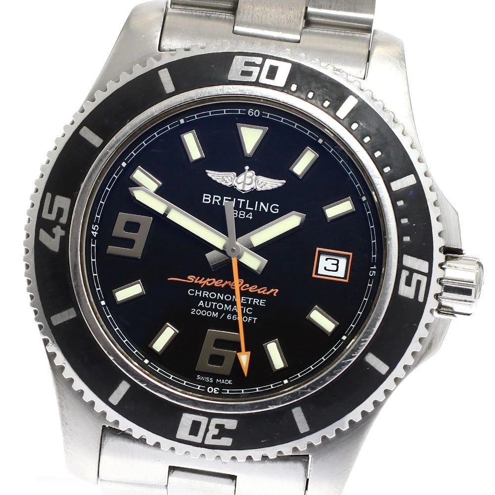 BREITLING SUPER OCEAN DATE BLACK AUTOMATIC WATCH: BREITLING Super Ocean Date black Automatic Watch Brand: BREITLING Type/Style: Wristwatch Material: Band Material Stainless Steel, Case Material Stainless Steel / Stainless Steel Color: Band Color Silv
