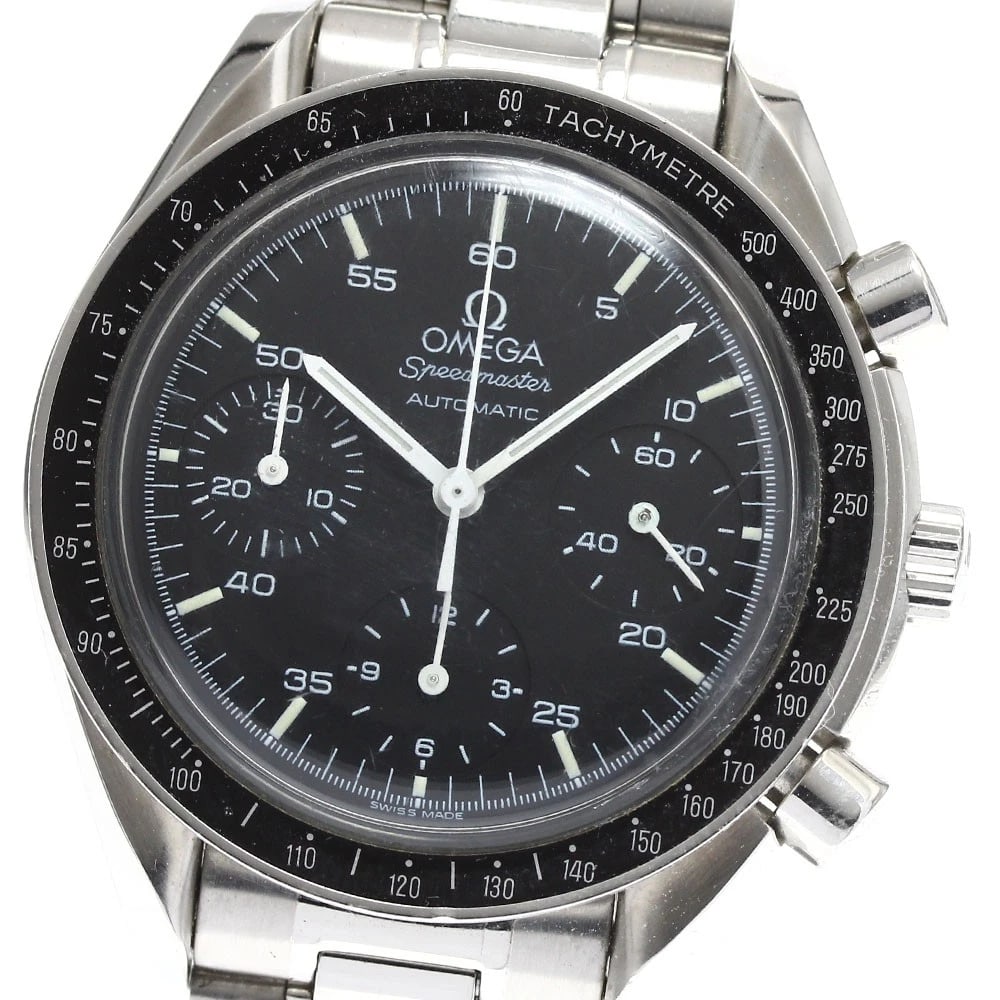 OMEGA SPEEDMASTER CHRONOGRAPH BLACK AUTOMATIC WATCH: OMEGA Speedmaster Chronograph black Automatic Watch Brand: OMEGA Type/Style: Wristwatch Material: Band Material Stainless Steel, Case Material stainless Steel /stainless steel Color: Band Color