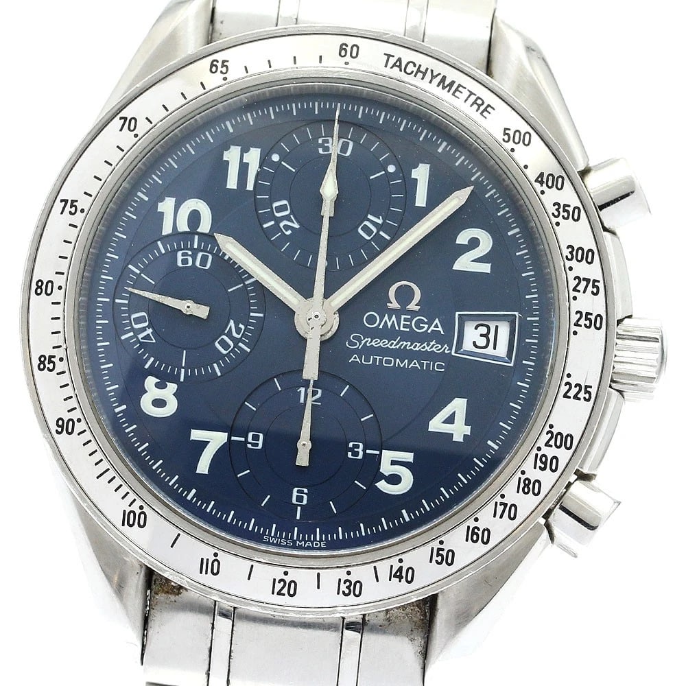 OMEGA SPEEDMASTER CHRONOGRAPH DATE NAVY DIAL AUTOMATIC MEN'S, WATCH: OMEGA Speedmaster Chronograph Date Navy Dial Automatic Men's, Watch Brand: OMEGA Type/Style: Wristwatch Material: Band Material Stainless Steel, Case Material Stainless Steel / Stainless Steel Color: