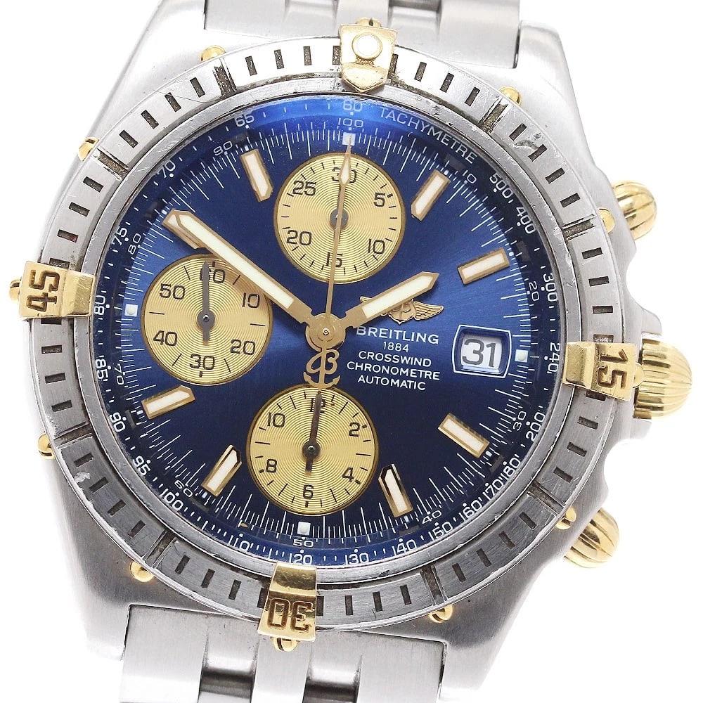 BREITLING CROSSWIND CHRONOGRAPH DATE NAVY / GOLD DIAL AT MEN'S, WATCH: BREITLING Crosswind Chronograph Date Navy / Gold Dial AT Men's, Watch Brand: BREITLING Type/Style: Wristwatch Material: Band Material Stainless Steel, Case Material Stainless Steel / Stainless Steel