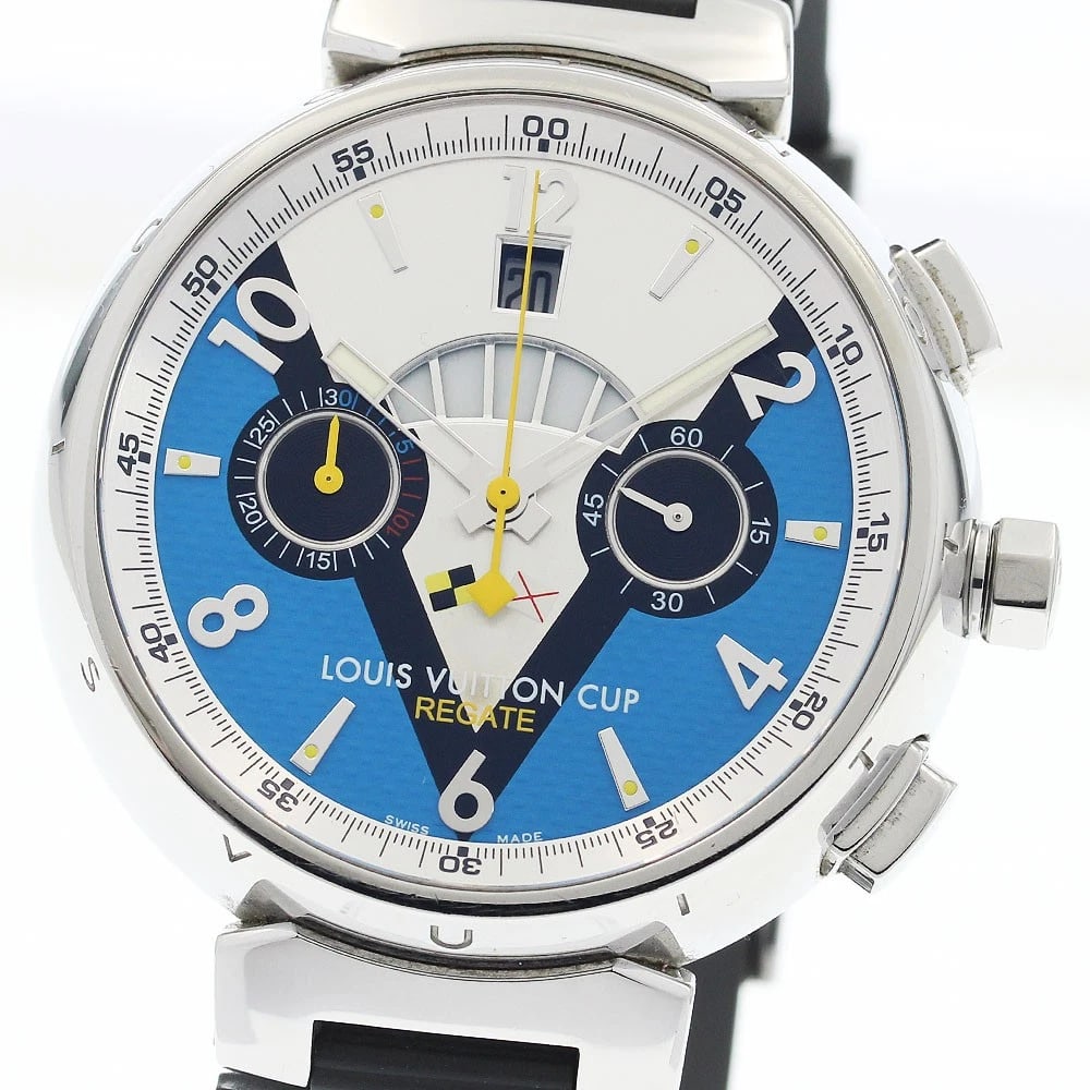 LOUIS VUITTON TAMBOUR CHRONO WATCH: LOUIS VUITTON Tambour Chrono Watch Brand: LOUIS VUITTON Type/Style: Wristwatch Material: Band Material rubber, Case Material Stainless Steel / Rubber / Stainless Steel / Rubber Color: Band Color