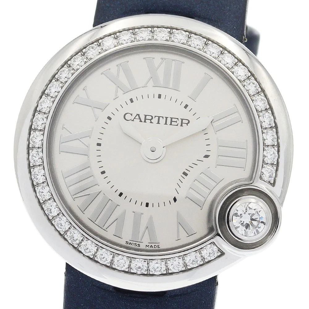 CARTIER BARON BLANC DIAMOND BEZEL WATCH: CARTIER Baron Blanc Diamond Bezel Watch Brand: CARTIER Type/Style: Wristwatch Material: Band Material Leather/Satin, Case Material Stainless Steel /leather Color: Band Color Navy, Dial Color Silver,
