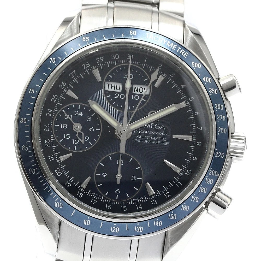 OMEGA SPEEDMASTER TRIPLE CALENDAR NAVY DIAL AUTOMATIC WATCH: OMEGA Speedmaster Triple calendar Navy Dial Automatic Watch Brand: OMEGA Type/Style: Wristwatch Material: Band Material Stainless Steel, Case Material Stainless Steel / Stainless Steel Color: Band