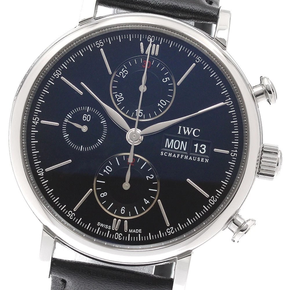 IWC SCHAFFHAUSEN PORTOFINO CHRONOGRAPH DAY DATE AUTOMATIC, WATCH: IWC SCHAFFHAUSEN Portofino Chronograph day date Automatic, Watch Brand: IWC SCHAFFHAUSEN Type/Style: Wristwatch Material: Band Material leather, Case Material Stainless Steel / leather Color: Band