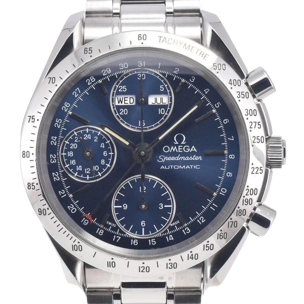 OMEGA SPEEDMASTER TRIPLE CALENDAR AUTOMATIC MEN'S WATCH: OMEGA Speedmaster Triple calendar Automatic Men's Watch Brand: OMEGA Type/Style: Wristwatch Material: Band Material Stainless Steel, Case Material Stainless Steel Color: Band Color Silver, Dial Color 