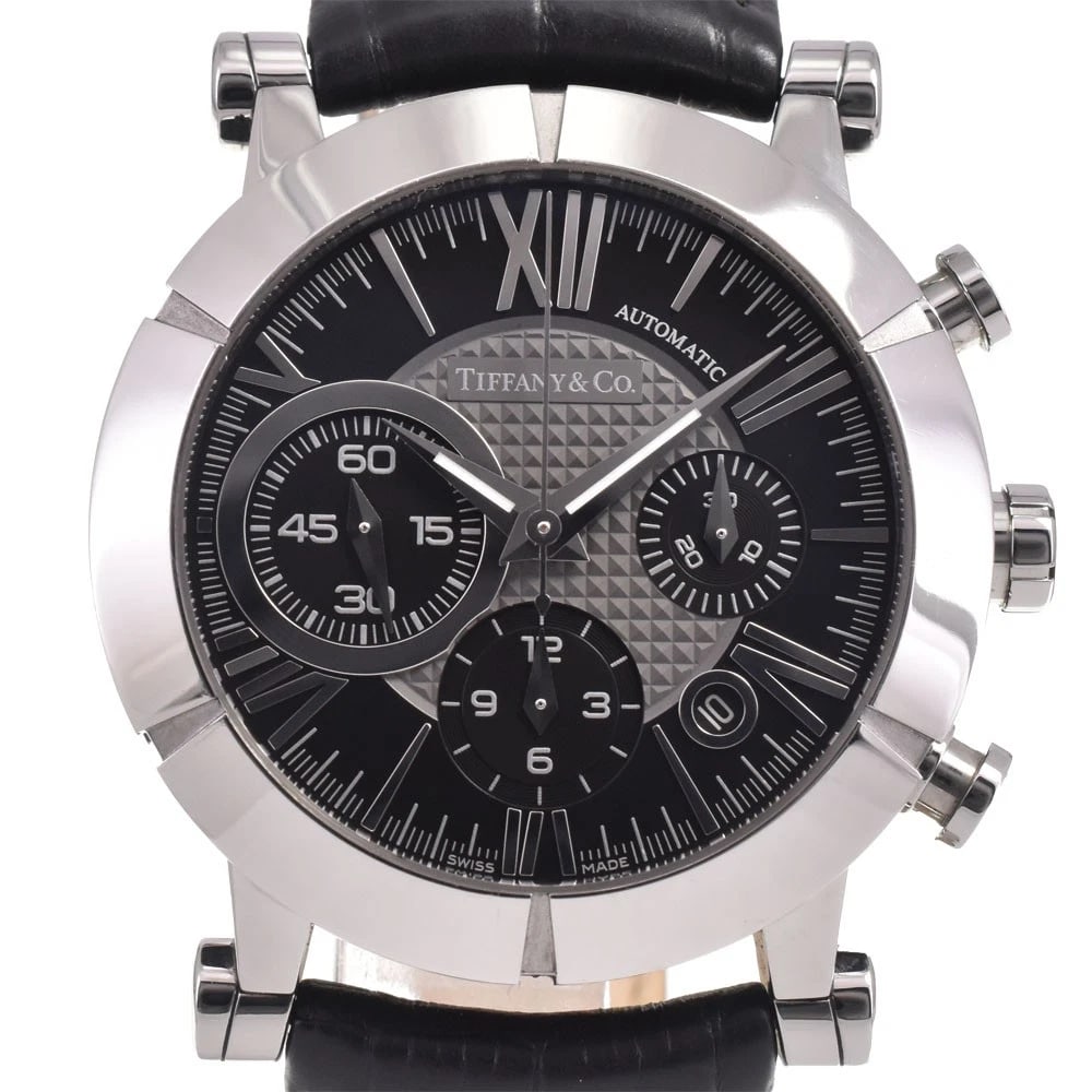 TIFFANY&CO. ATLAS LEGEND CHRONOGRAPH AUTOMATIC MEN'S, WATCH: TIFFANY&Co. Atlas Legend Chronograph Automatic Men's, Watch Brand: TIFFANY&Co. Type/Style: Wristwatch Material: Band Material leather, Case Material Stainless Steel Color: Band Color black, Dial Color