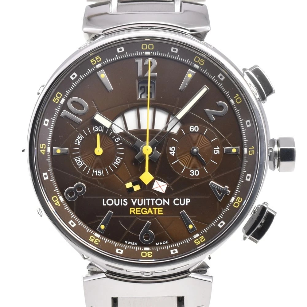 LOUIS VUITTON TAMBOUR CHRONO REGATTA AUTOMATIC MEN'S WATCH: LOUIS VUITTON Tambour Chrono Regatta Automatic Men's Watch Brand: LOUIS VUITTON Type/Style: Wristwatch Material: Band Material Stainless Steel, Case Material Stainless Steel Color: Band Color Silver,