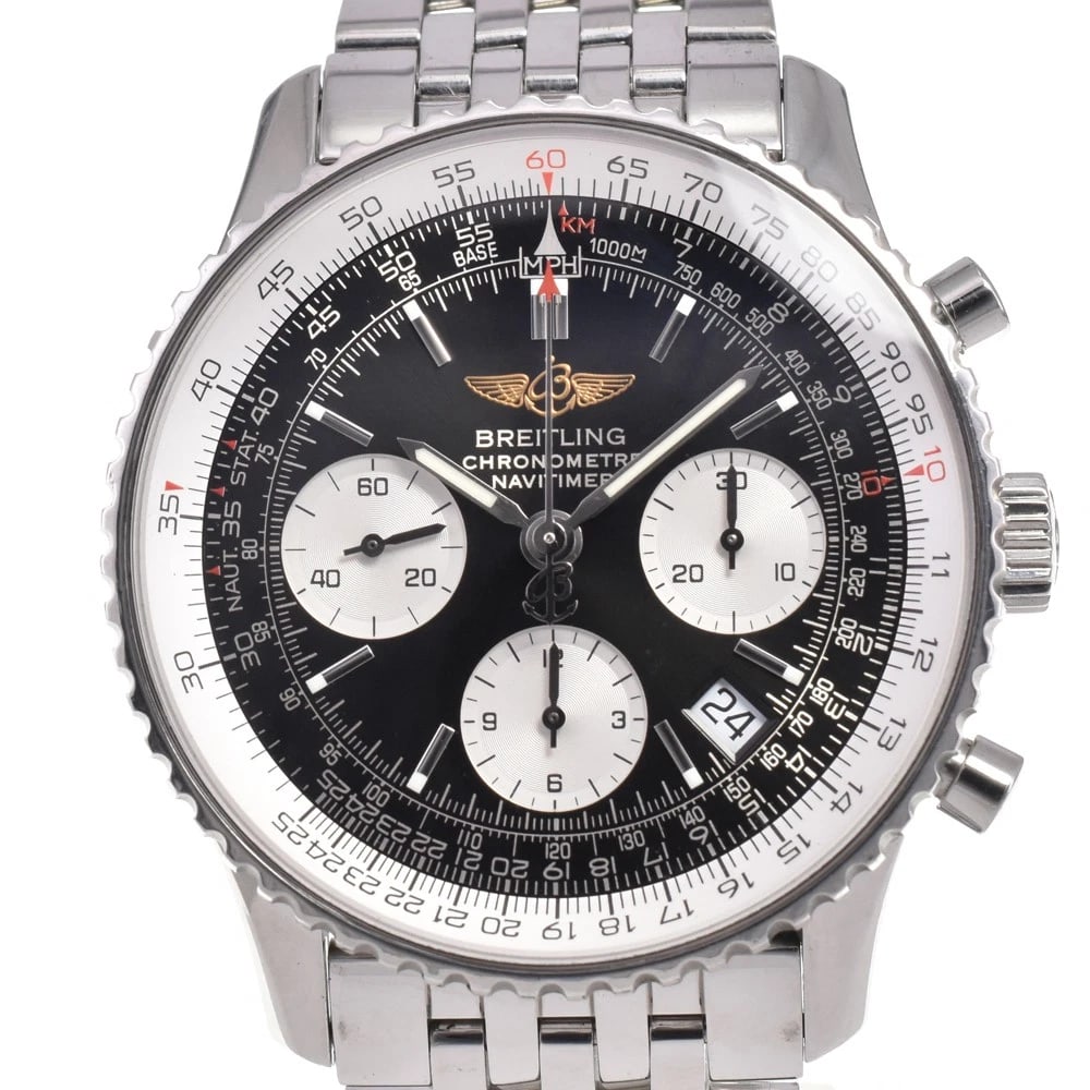 BREITLING NAVI CHRONOGRAPH AUTOMATIC MEN'S WATCH: BREITLING Navi Chronograph Automatic Men's Watch Brand: BREITLING Type/Style: Wristwatch Material: Band Material Stainless Steel, Case Material Stainless Steel Color: Band Color Silver, Dial Color bla