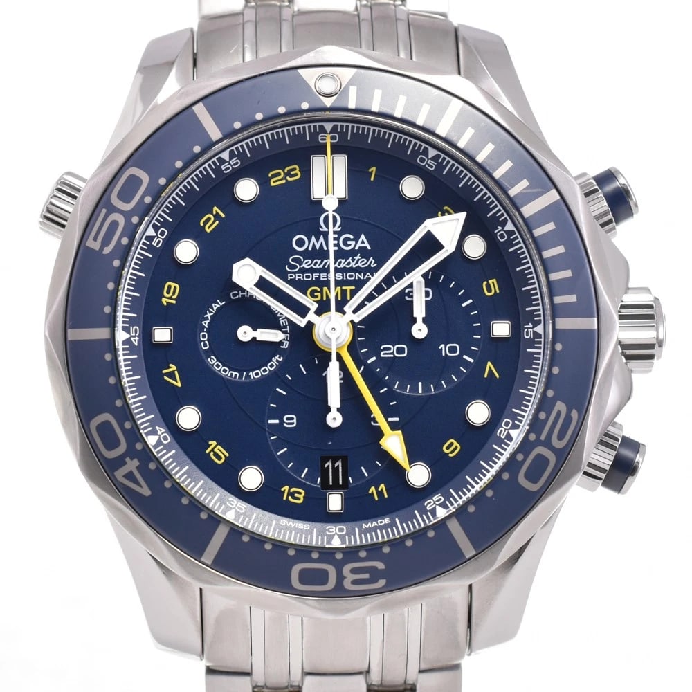 OMEGA SEAMASTER GMT AUTOMATIC MEN'S WATCH: OMEGA Seamaster GMT Automatic Men's Watch Brand: OMEGA Type/Style: Wristwatch Material: Band Material Stainless Steel, Case Material Stainless Steel Color: Band Color Silver, Dial Color blue, Case Col