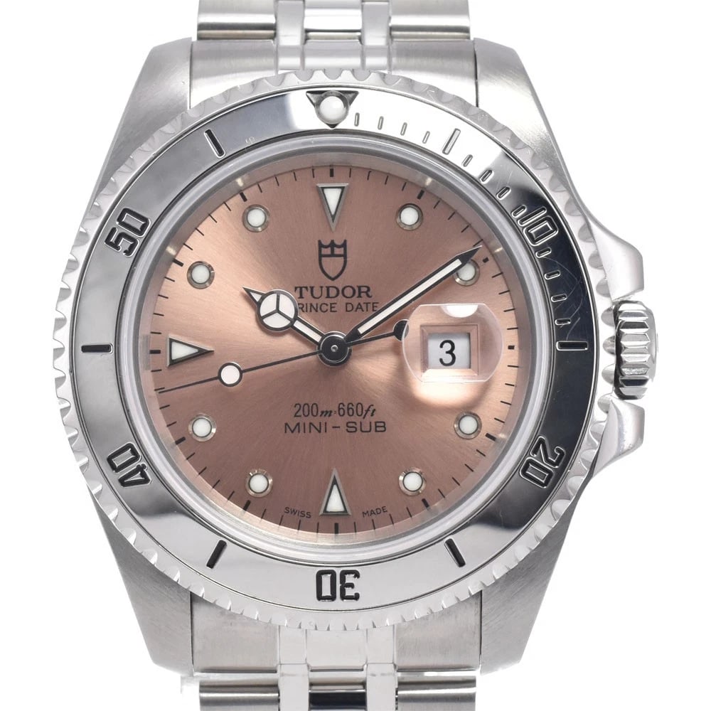 TUDOR PRINCE DATE MINI SUB DATE PINK DIAL AUTOMATIC BOY'S WATCH: TUDOR Prince Date Mini Sub Date pink Dial Automatic Boy's Watch Brand: TUDOR Type/Style: Wristwatch Material: Band Material Stainless Steel, Case Material Stainless Steel Color: Band Color Silver, Dia