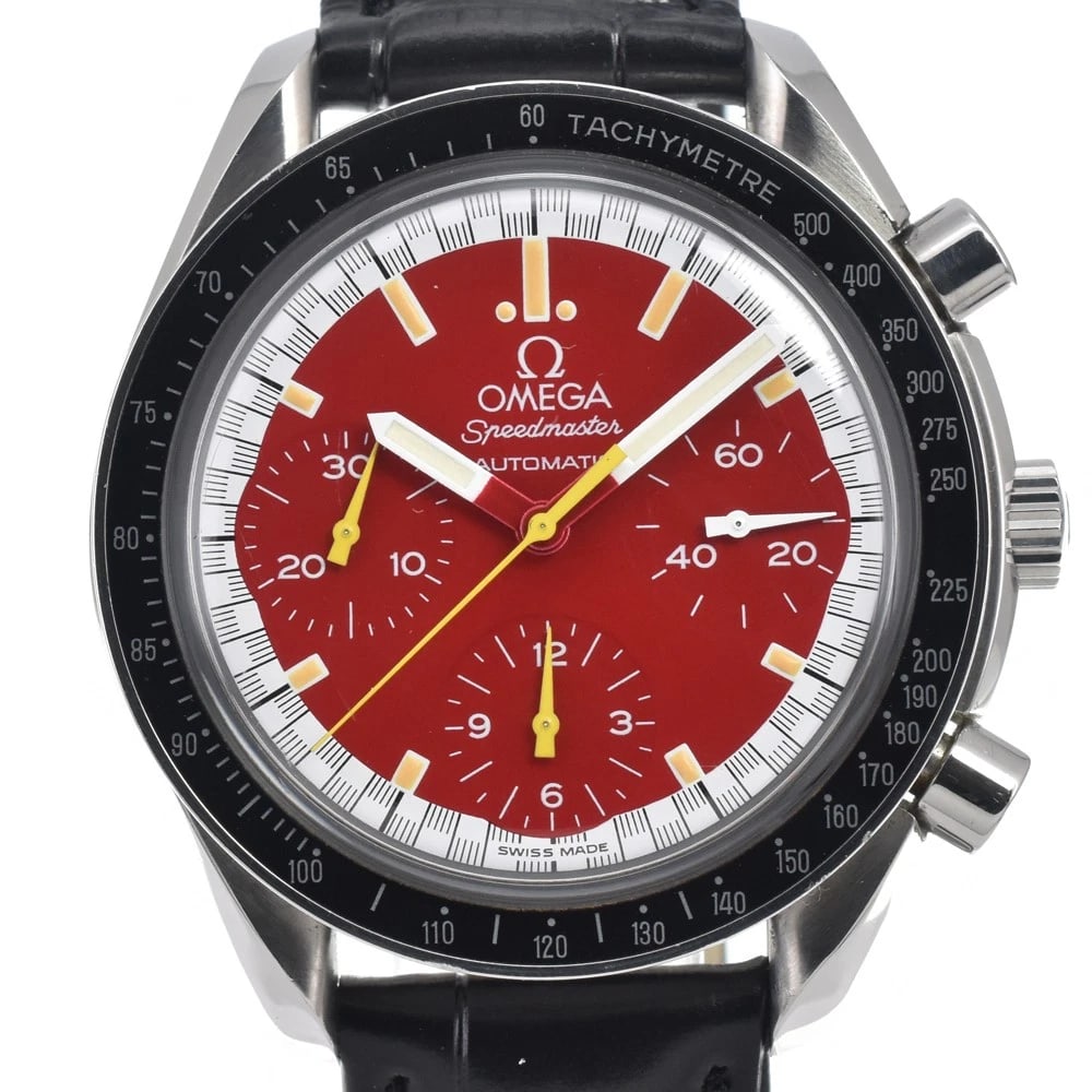 OMEGA SPEEDMASTER RACING MICHAEL SCHUMACHER AUTOMATIC MEN'S, WATCH: OMEGA Speedmaster racing michael schumacher Automatic Men's, Watch Brand: OMEGA Type/Style: Wristwatch Material: Band Material leather, Case Material Stainless Steel Color: Band Color black, Dial
