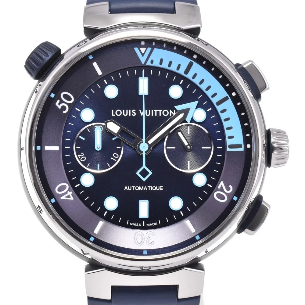LOUIS VUITTON TAMBOUR STREET DIVER AUTOMATIC MEN'S WATCH: LOUIS VUITTON Tambour Street Diver Automatic Men's Watch Brand: LOUIS VUITTON Type/Style: Wristwatch Material: Band Material rubber, Case Material Stainless Steel Color: Band Color blue, Dial Color bl
