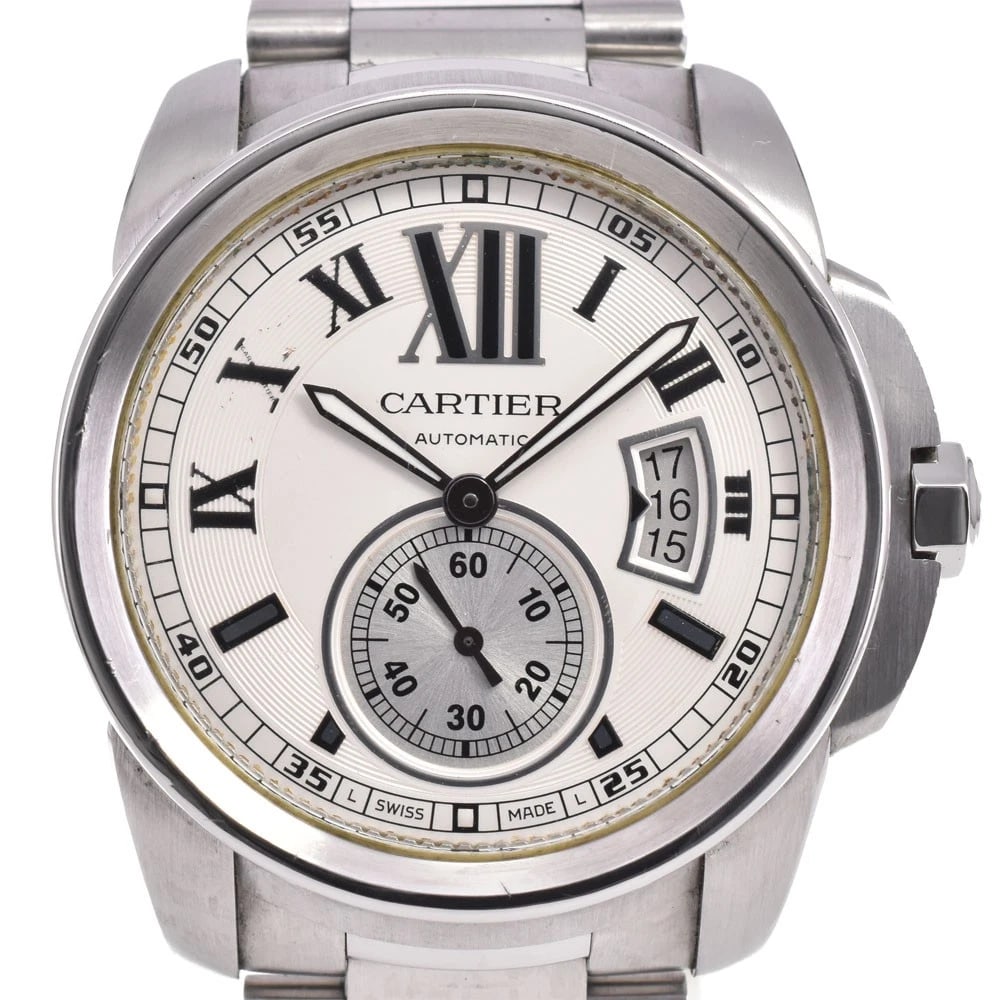 CARTIER CARIBRE DE CARTIER SMALL SECOND DATE MEN'S, WATCH: CARTIER Caribre de Cartier Small second date Men's, Watch Brand: CARTIER Type/Style: Wristwatch Material: Band Material Stainless Steel, Case Material Stainless Steel Color: Band Color Silver, Dial Co