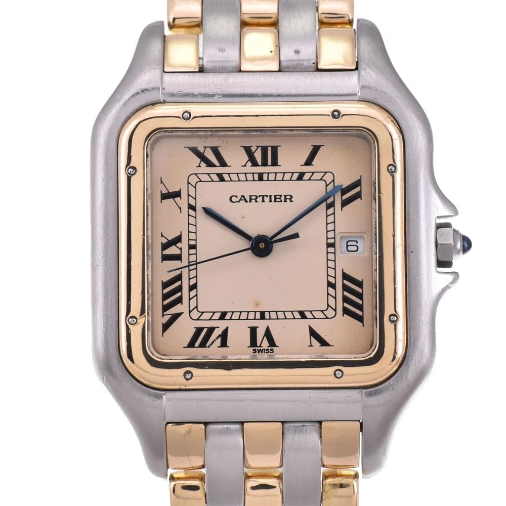 CARTIER PANTHERE LM 3ROW DATE SS/YG IVORY DIAL MEN'S WATCH (1 of 6)