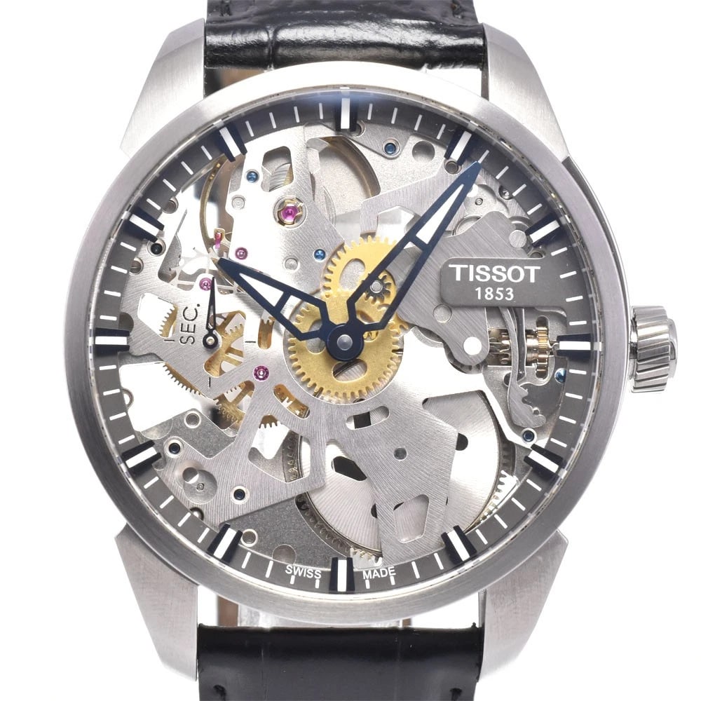 TISSOT T-COMPLICATION SKELETE MEN'S WATCH: TISSOT T-Complication Skelete Men's Watch Brand: TISSOT Type/Style: Wristwatch Material: Band Material leather, Case Material Stainless Steel Color: Band Color black, Dial Color skeleton, Case Color