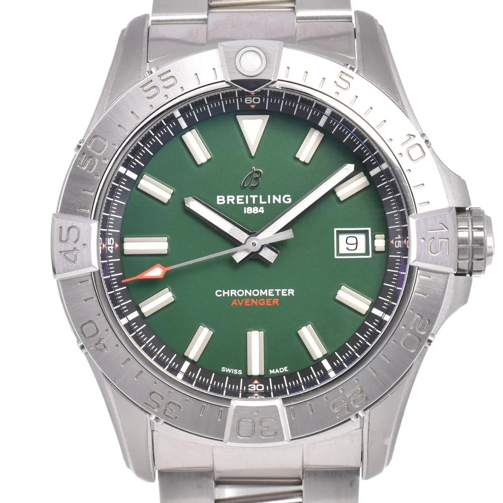 BREITLING AVENGER GREEN DIAL AUTOMATIC MEN'S WATCH: BREITLING Avenger green Dial Automatic Men's Watch Brand: BREITLING Type/Style: Wristwatch Material: Band Material Stainless Steel, Case Material Stainless Steel Color: Band Color Silver, Dial Color