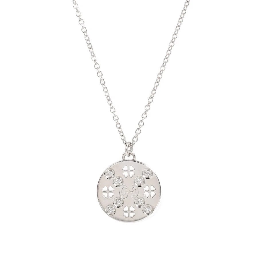 GUCCI ICON AMOR NECKLACE K18 WHITE GOLD: Gucci Icon Amor Necklace K18 White Gold Brand: Gucci Type/Style: Necklace Material: K18 White Gold, Color: WHITE GOLD Size: Chain length approximately 16 inches(40 cm), extends to 19 Accessories: