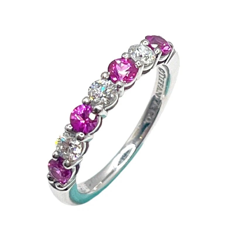 TIFFANY RING PT950 PINK SAPPHIRE DIAMOND: Tiffany Ring Pt950 Pink Sapphire Diamond Brand: Tiffany & Co. Type/Style: Ring Material: Pt950 (Platinum), Main Stone/Creation Pink Sapphire Color: SILVER Size: US 6.75 Accessories: None A