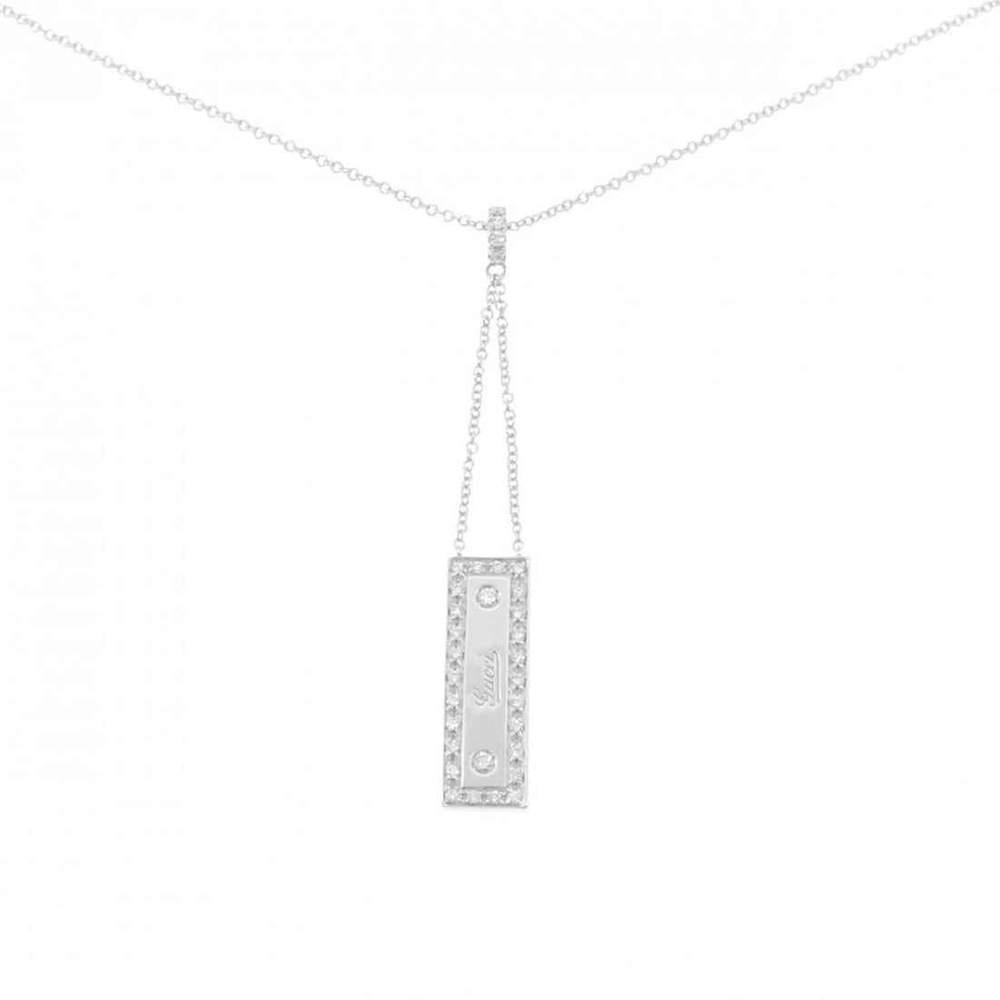 GUCCI DIAMOND NECKLACE 750 WHITE GOLD: Gucci Diamond Necklace 750 White Gold Brand: Gucci Type/Style: Necklace Material: 750 White Gold, Main Stone/Creation NATURAL Color: WHITE GOLD Size: 38-42cm Accessories: None Accessories Notice: