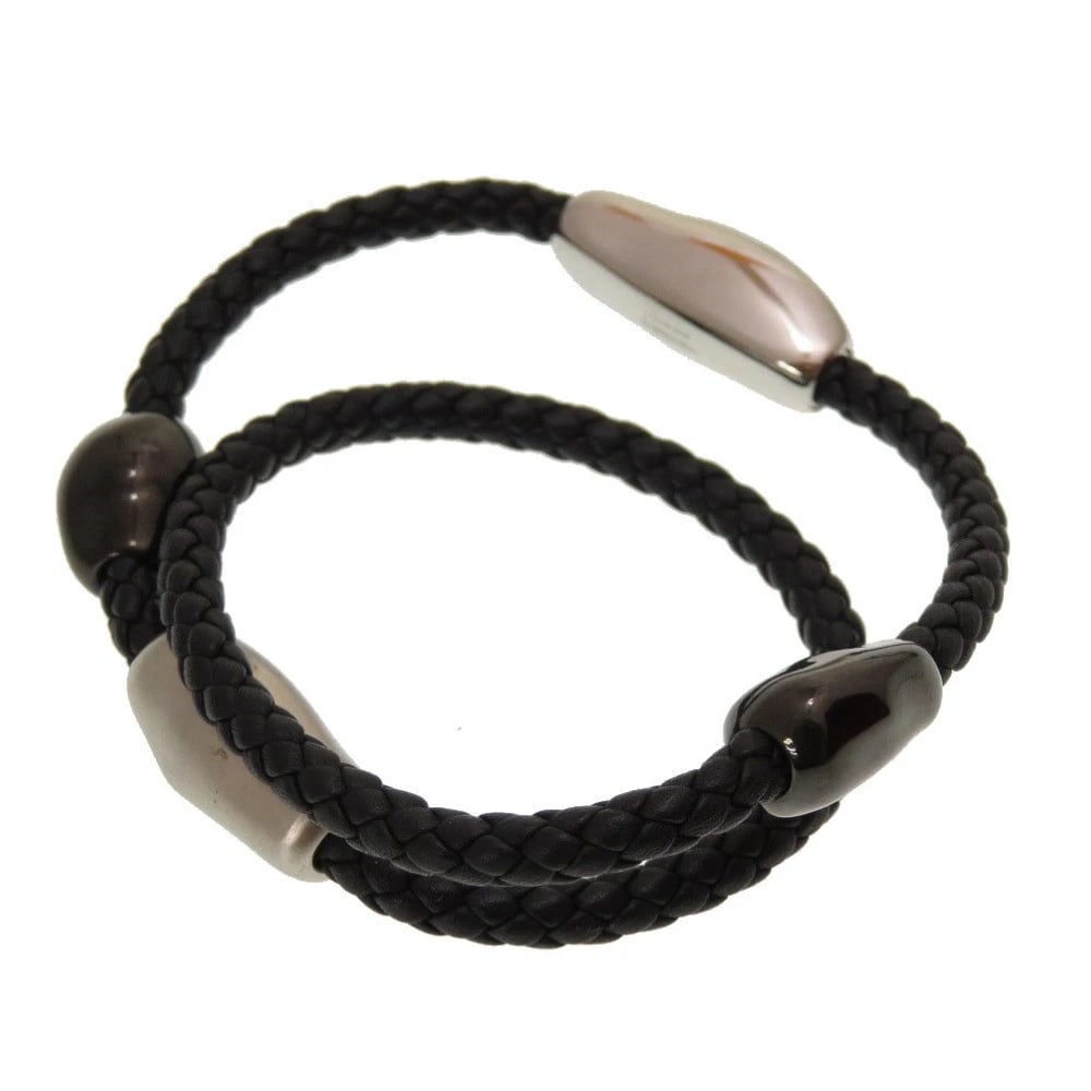 HERMES LEATHER BRACELET BLACK SILVER: Hermes Leather Bracelet Black Silver Brand: Hermes Type/Style: Bracelet Material: Vose Swift leather, Metal, Color: Black Size: Total length approximately 15.4 inches Accessories: None Acc
