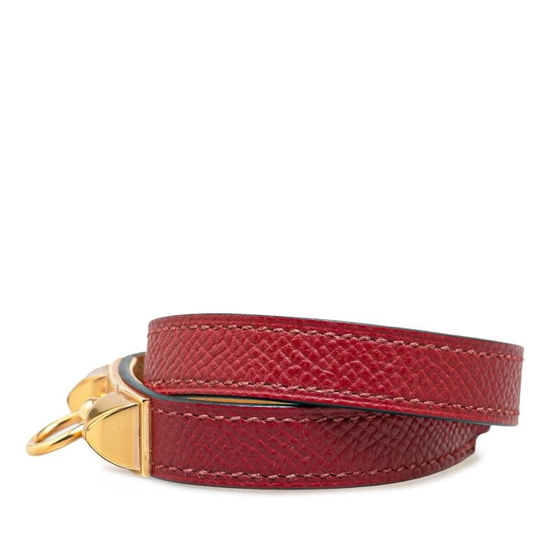 HERMES RIVAL CORRIEDOSSIAN DOUBLE TOUR BRACELET: Hermes Rival Corriedossian Double Tour Bracelet Brand: Hermes Type/Style: Bracelet Material: Vache Ep?e, Color: Wine Red Size: Total length approximately 14 in, Belt width approximately 0.4