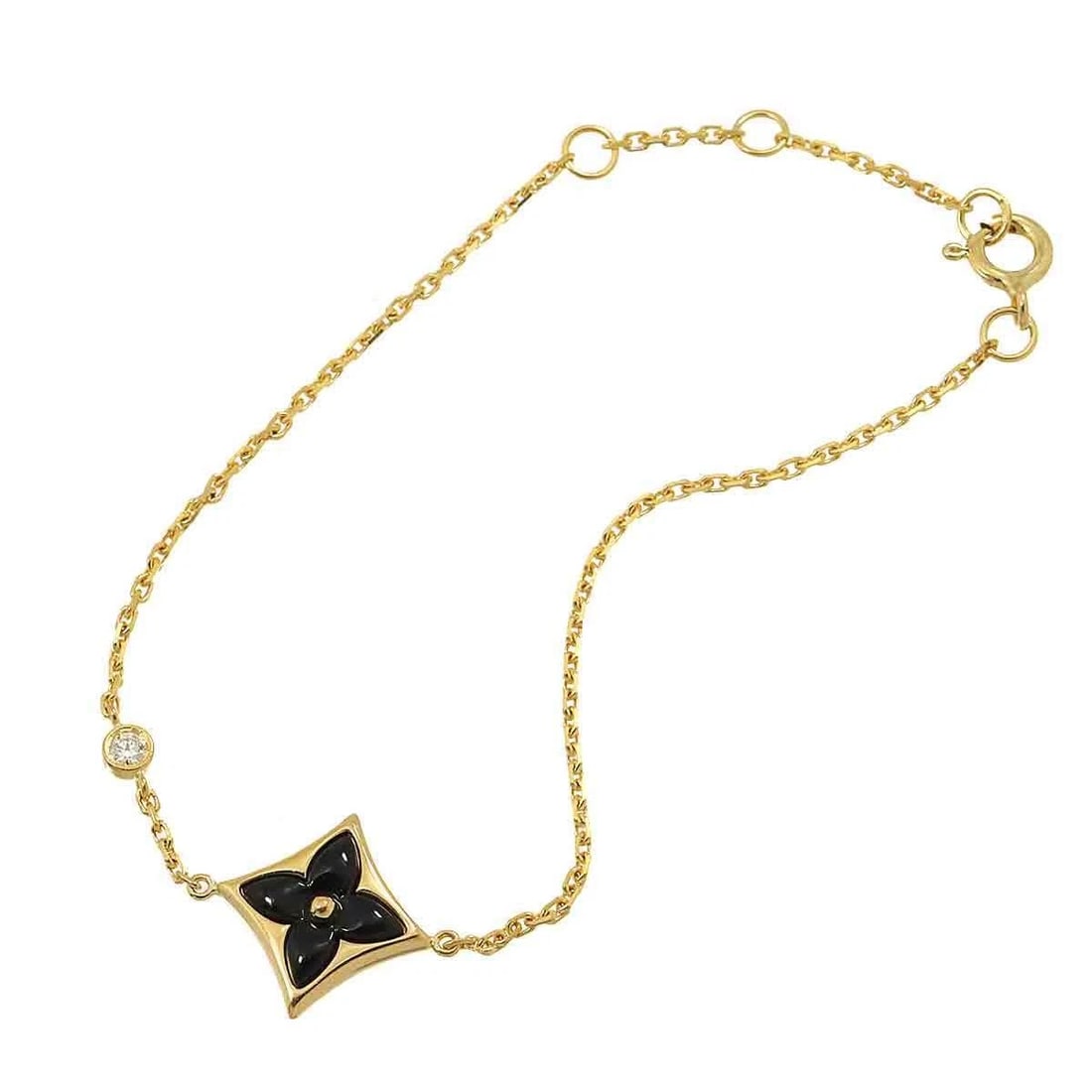 LOUIS VUITTON BRACELET ONYX DIAMONDS YELLOW GOLD: Louis Vuitton Bracelet Onyx Diamonds Yellow Gold Brand: Louis Vuitton Type/Style: Bracelet Material: 18k yellow gold, onyx, diamond, Color: Yellow Gold Size: Inner circumference 17 cm (adjustable by