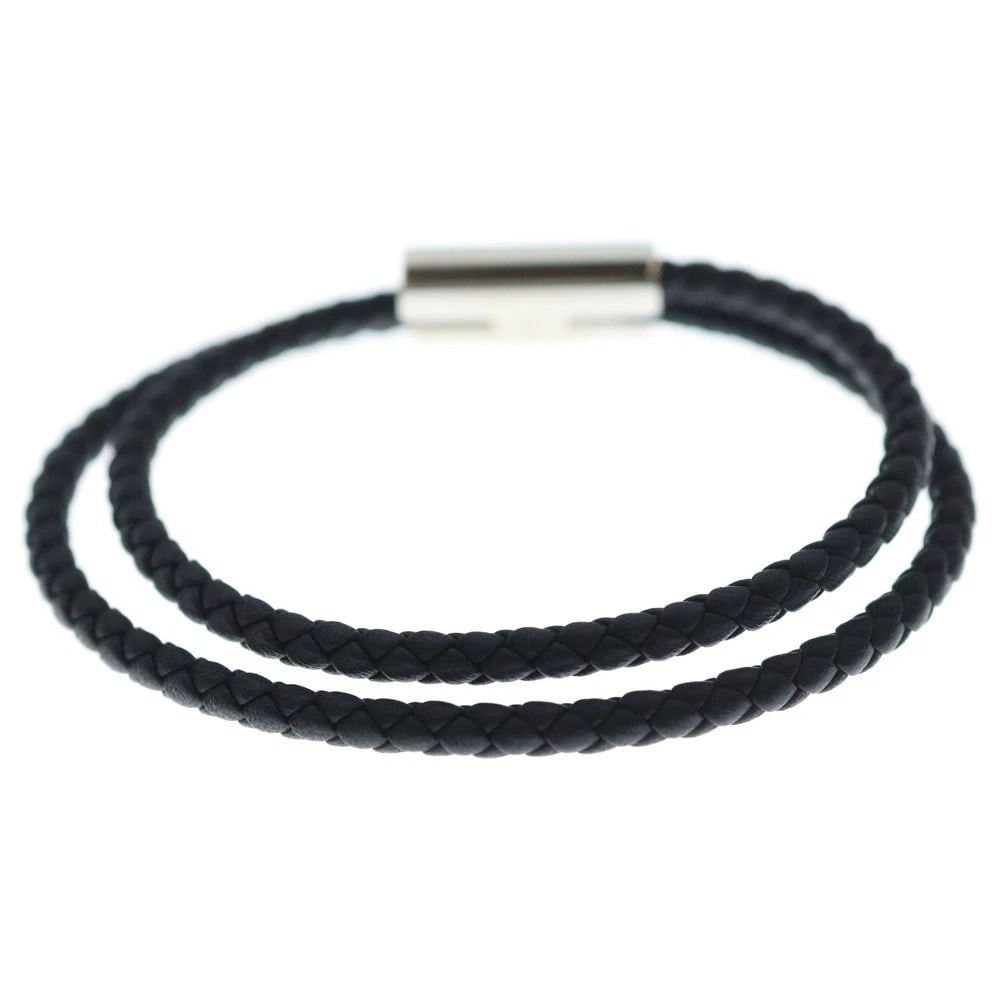 HERMES LEATHER BRACELET BLACK/SILVER - 2