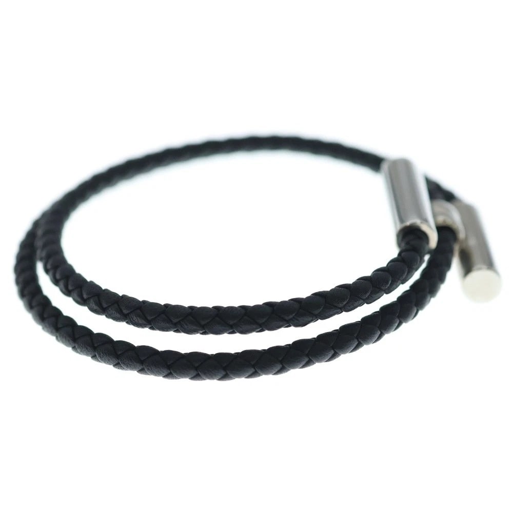 HERMES LEATHER BRACELET BLACK/SILVER - 3